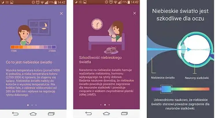 filtr światła niebieskiego ustawienia android iphone
